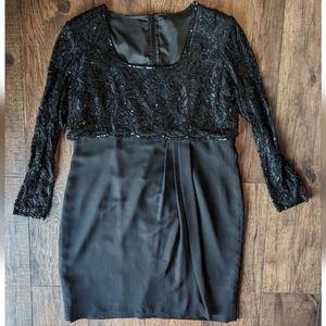 Unbranded Woman's Formal Black Sheath Dress W/ Beaded Top & Sleeves, Chiffon Ski